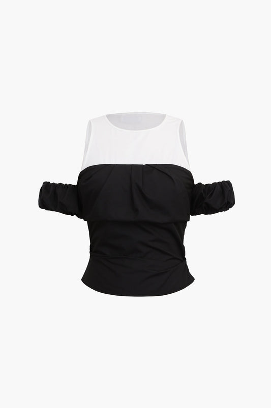 Contrast Cold Shoulder Fitted Top