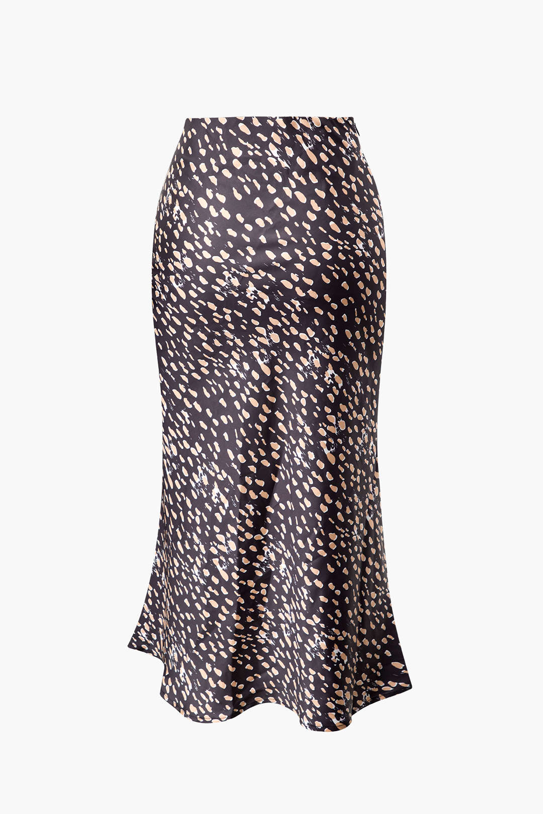 Leopard Drawstring Slit Skirt in Satin Fabric