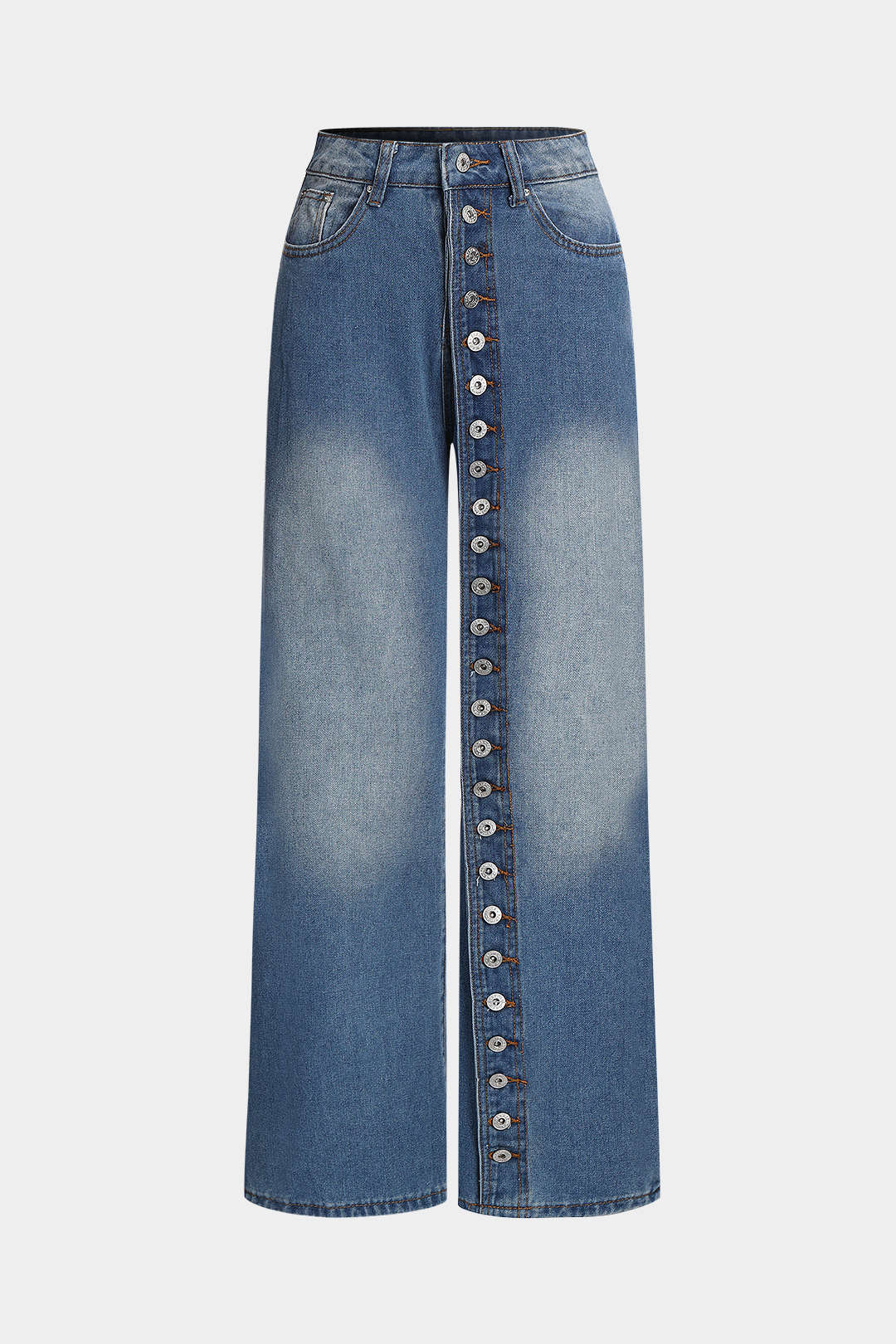 Denim Button High Waist Straight Leg Jeans