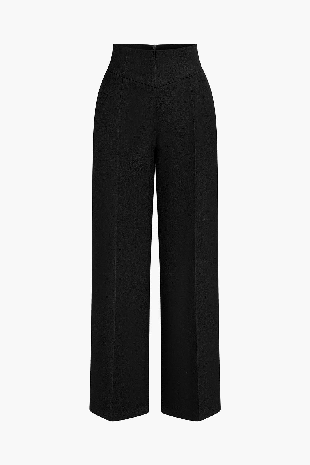 Basic High-Waisted Wide Leg Trousers in Twill Fabric