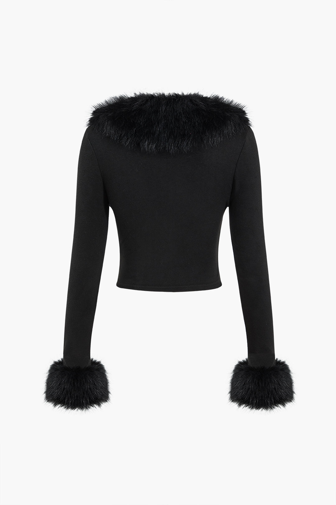 Faux Fur Collar Button Long-Sleeve Top in Jersey Fabric