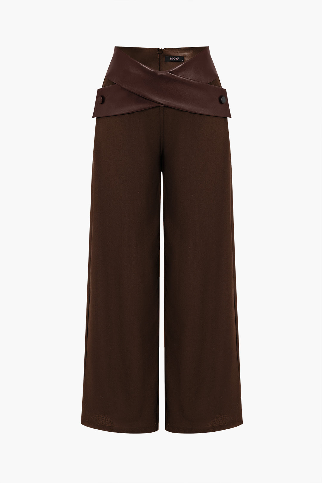 Solid Faux Leather High Waist Pocket Trousers