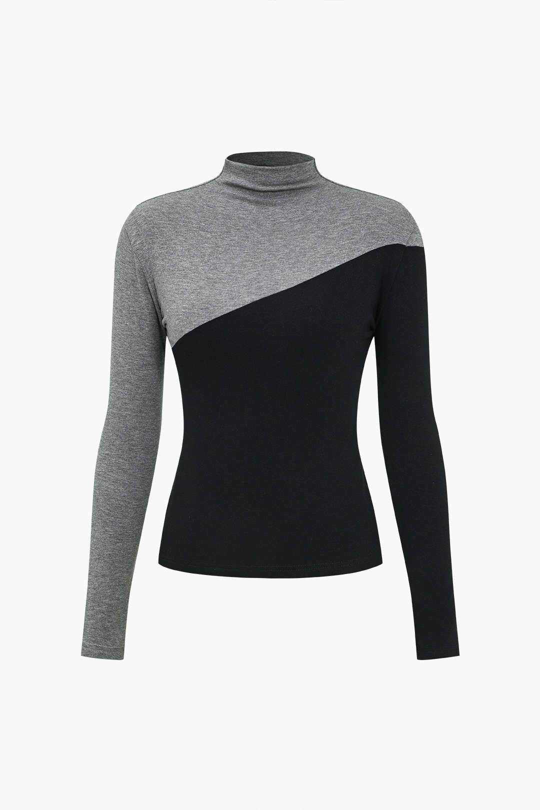 Contrast Mock Neck Long-Sleeve Top in Jersey Fabric