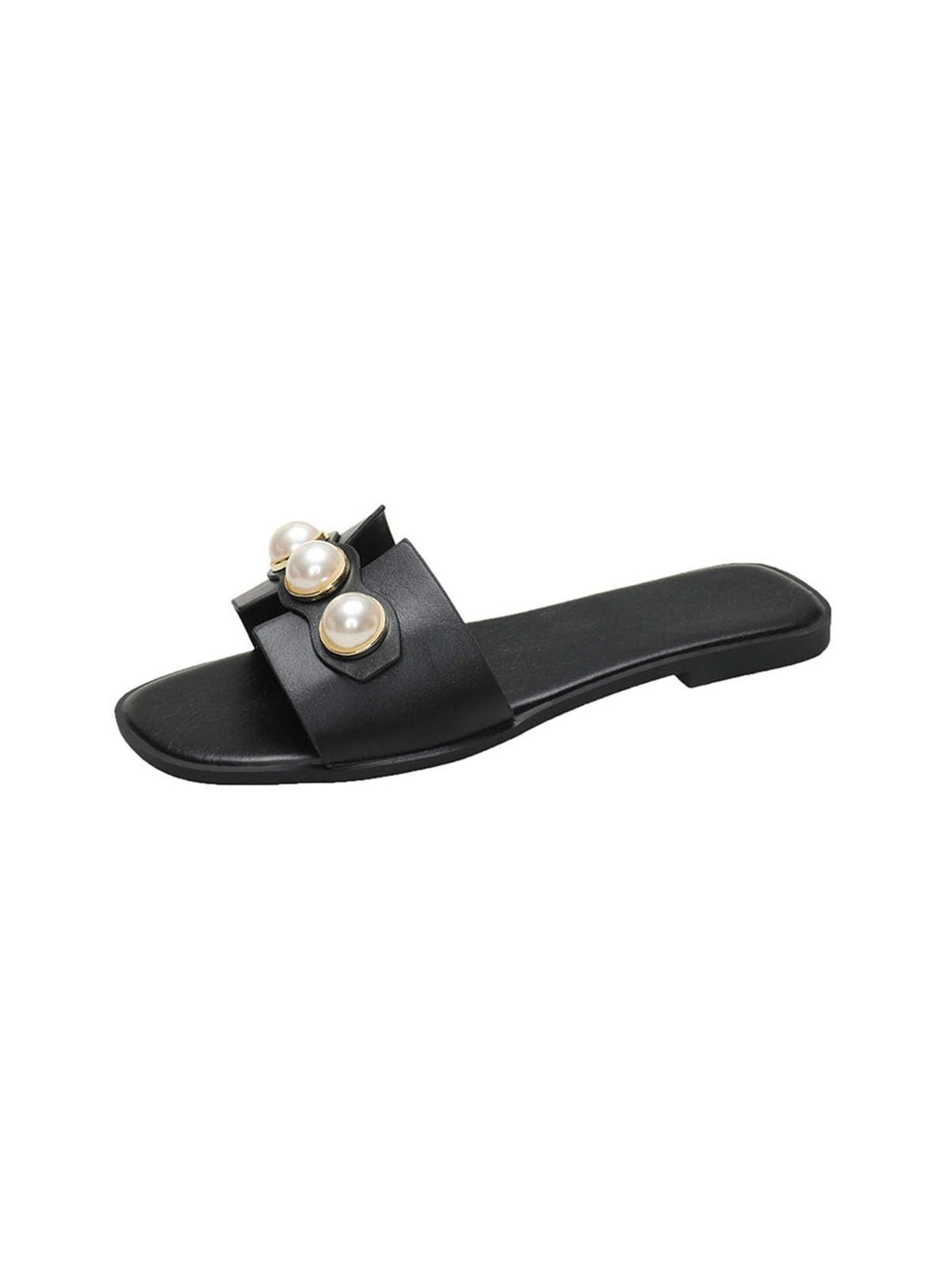 Pearl Flat Slippers in PU Leather Finish