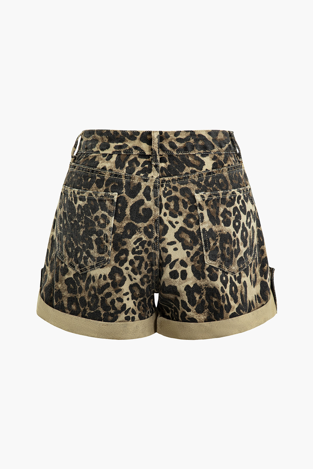 Leopard Print Denim Pocket Button Shorts