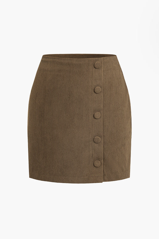 Solid Corduroy Fitted Mini Skirt