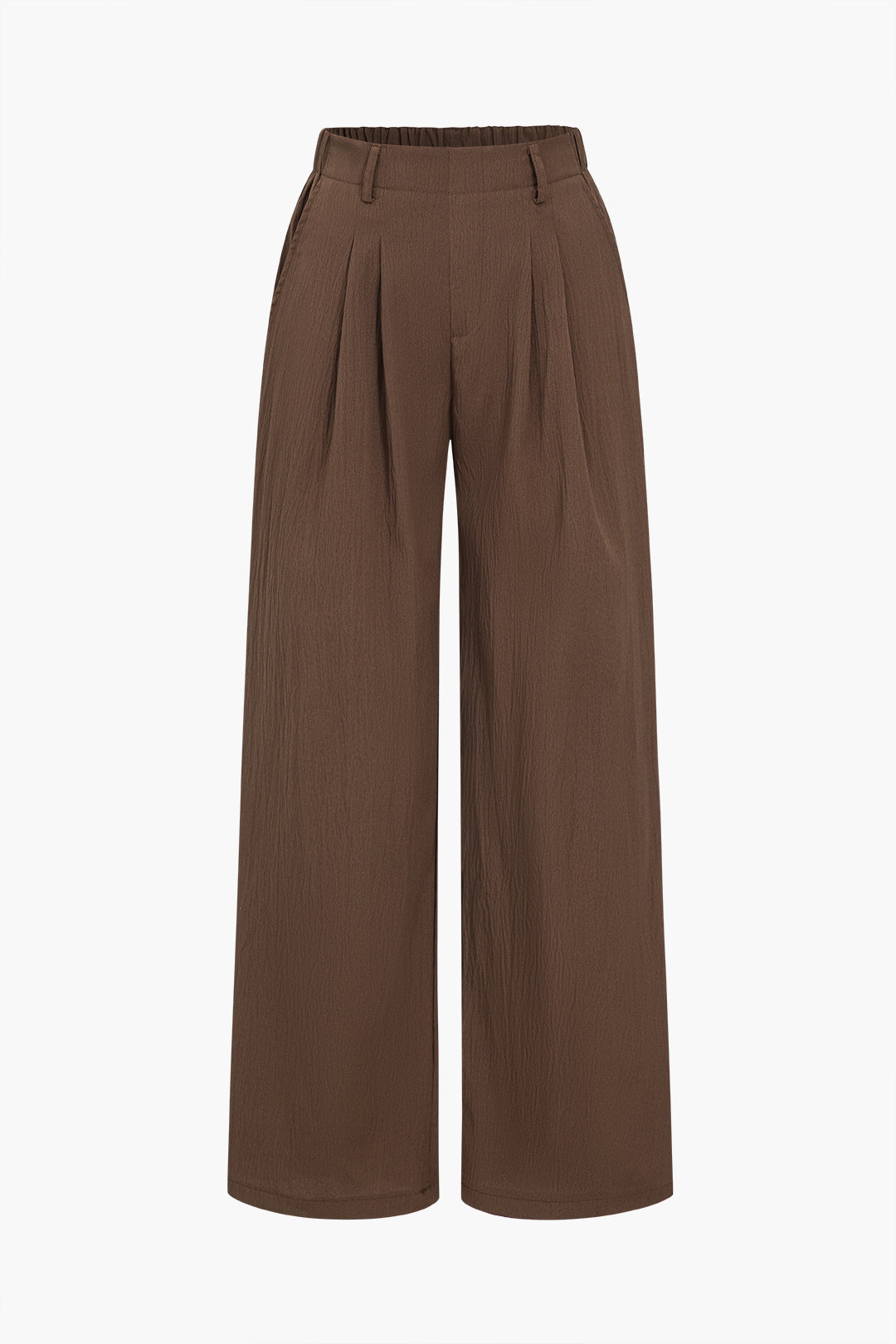 Basic Solid Ruched Wide Leg Trousers in Plain Fabric