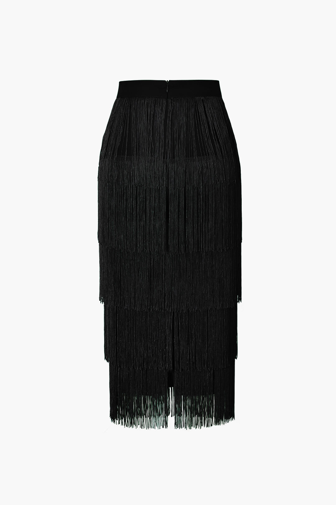 Fringed Tiered Midi Skirt in Jersey Fabric