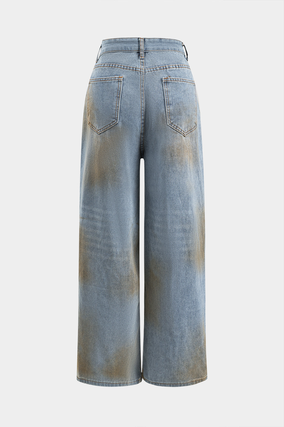 Dirty Denim Pocket Button Wide Leg Jeans