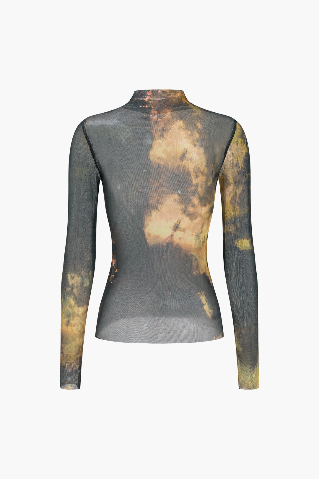 Tie Dye Print Mesh Long Sleeve Top