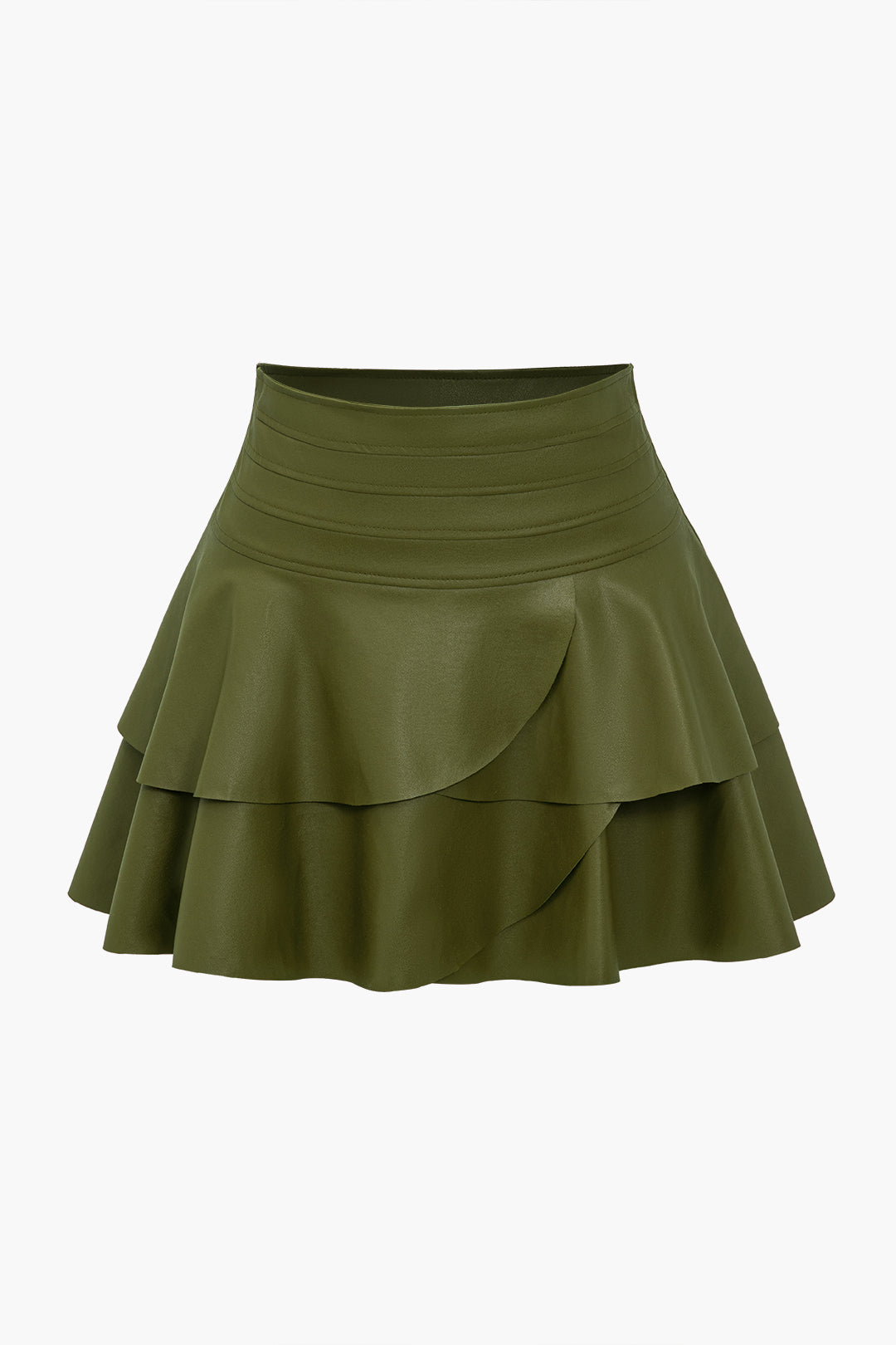 Solid Faux Leather Asymmetrical Layer Skirt