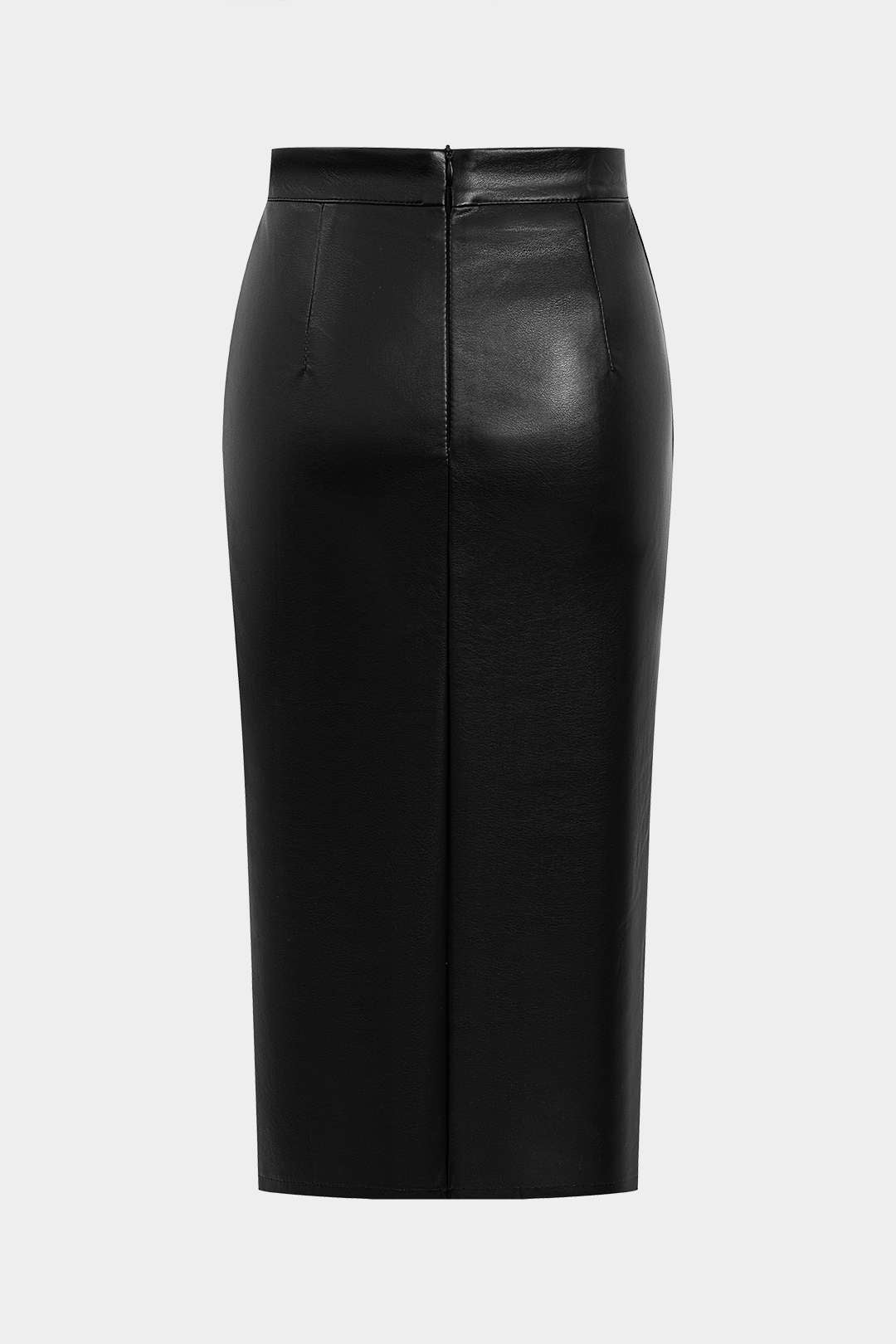 Faux Leather High Waist Side Slit Ruched Skirt