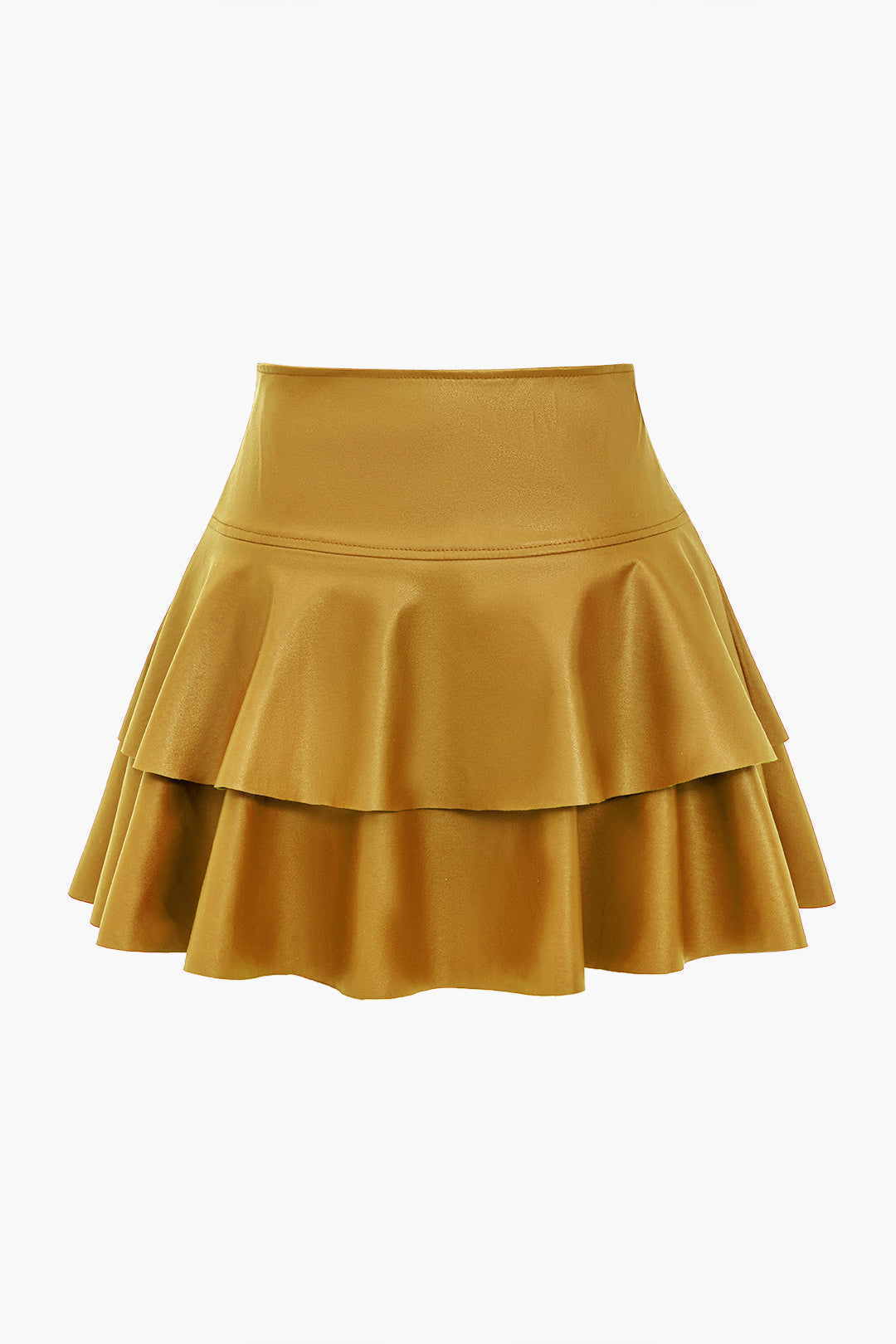 Solid Faux Leather Asymmetrical Layer Skirt