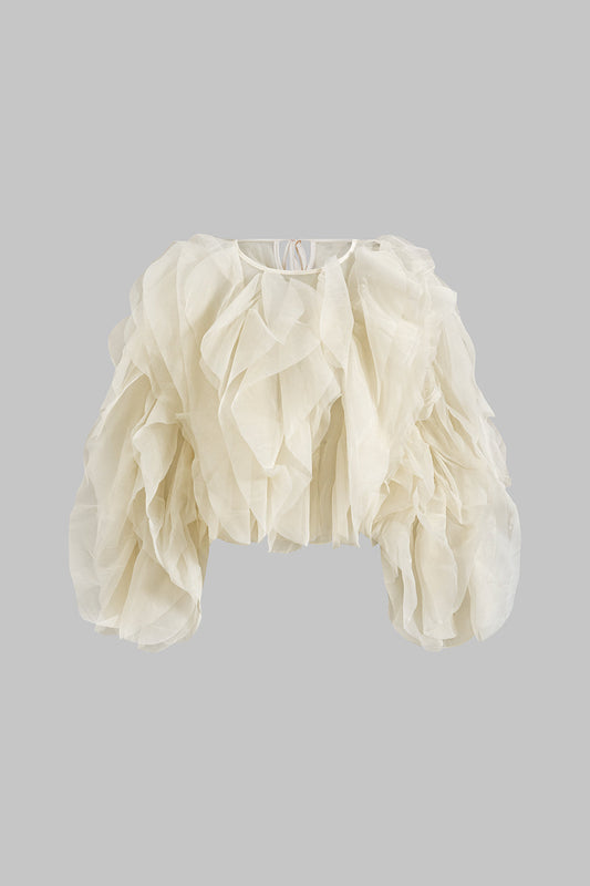 Ruffle Strappy Sheer Long-Sleeve Shirt