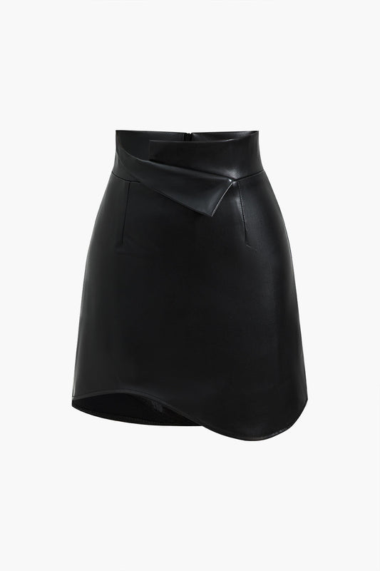 Asymmetrical Faux Leather Mini Skirt