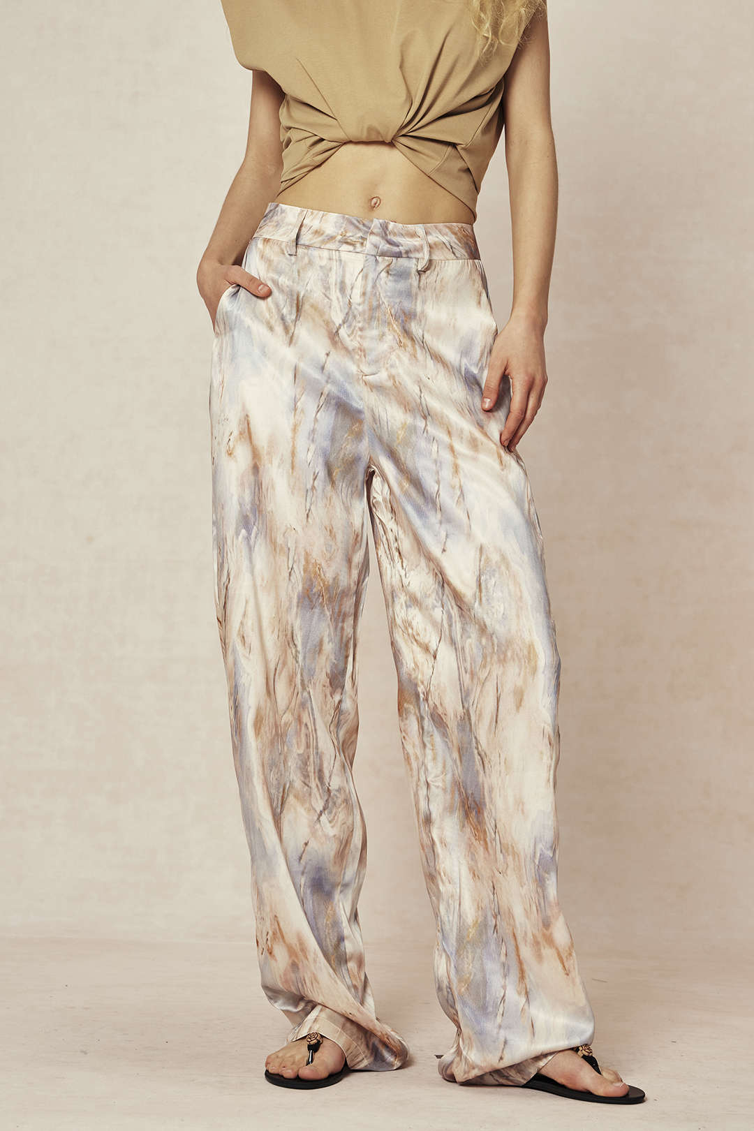 Marble Print High Waisted Straight Leg Pants