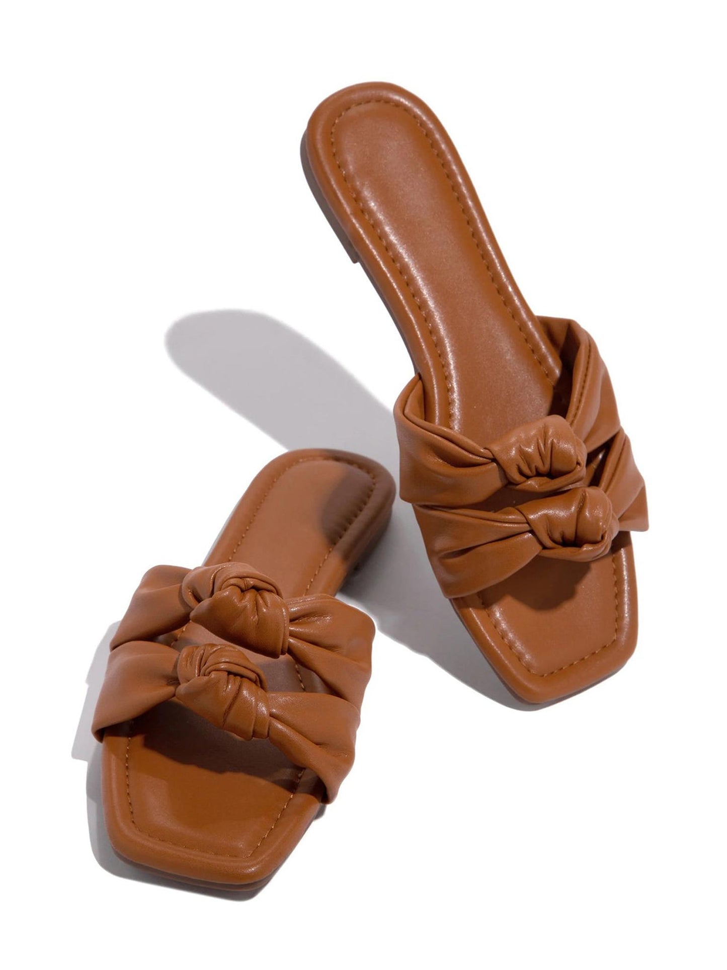 Knotted Strap Slippers with PU Leather Upper