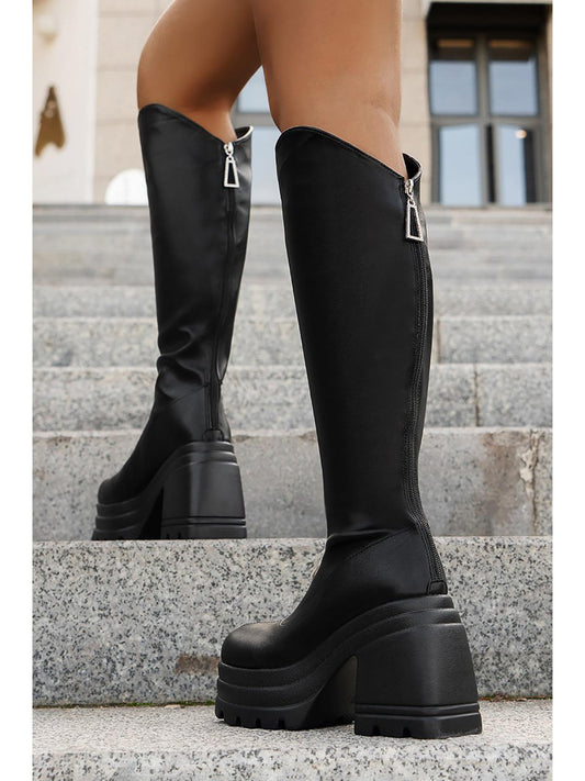 Round Toe Knee High Boots in PU Leather