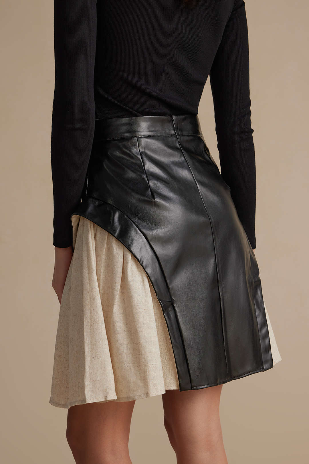 Color Block Ruched Zipper Skirt