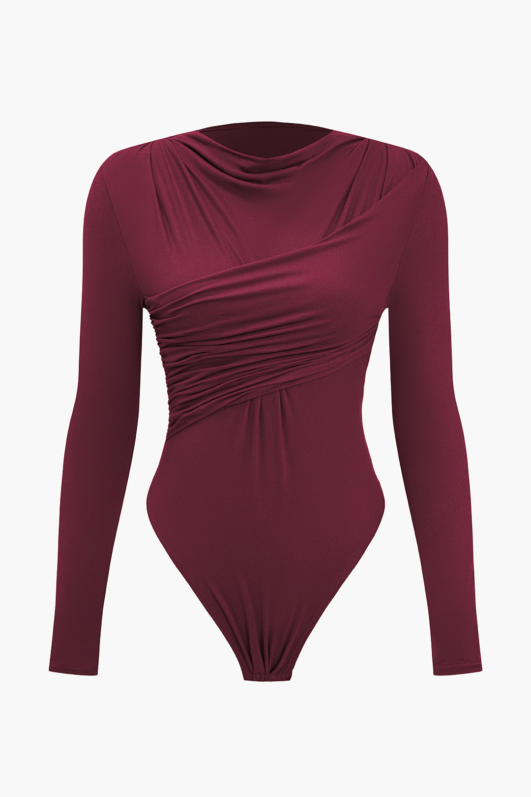 Fitted Crossed Ruched Bodysuit in Jersey Fabric