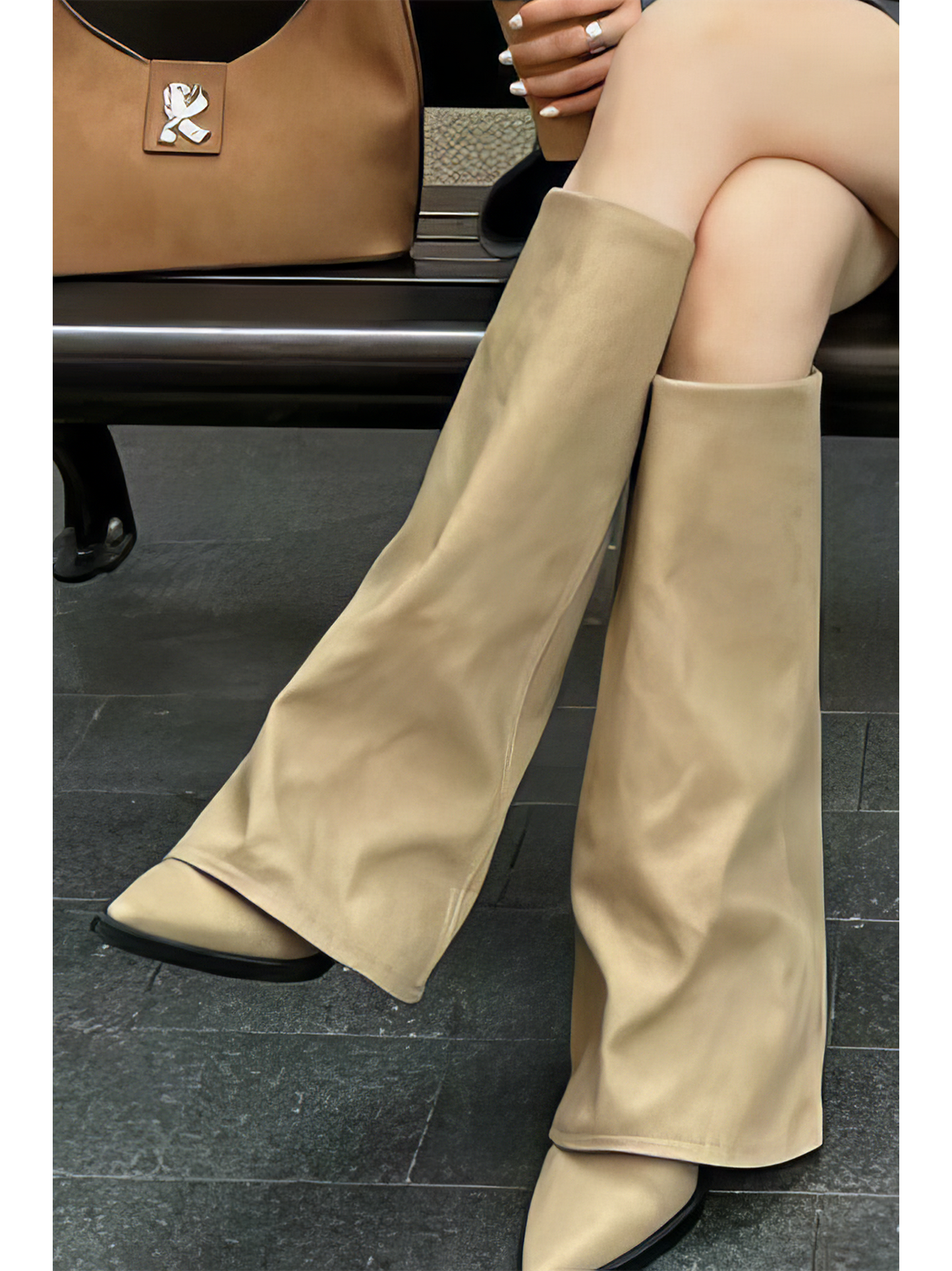 Wrap Pointed Mid Calf Boots in Microfiber Leather