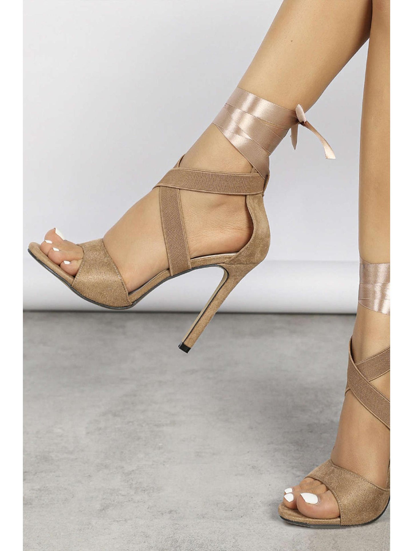 Faux Suede Crossed Tie-Up Heels for Effortless Elegance