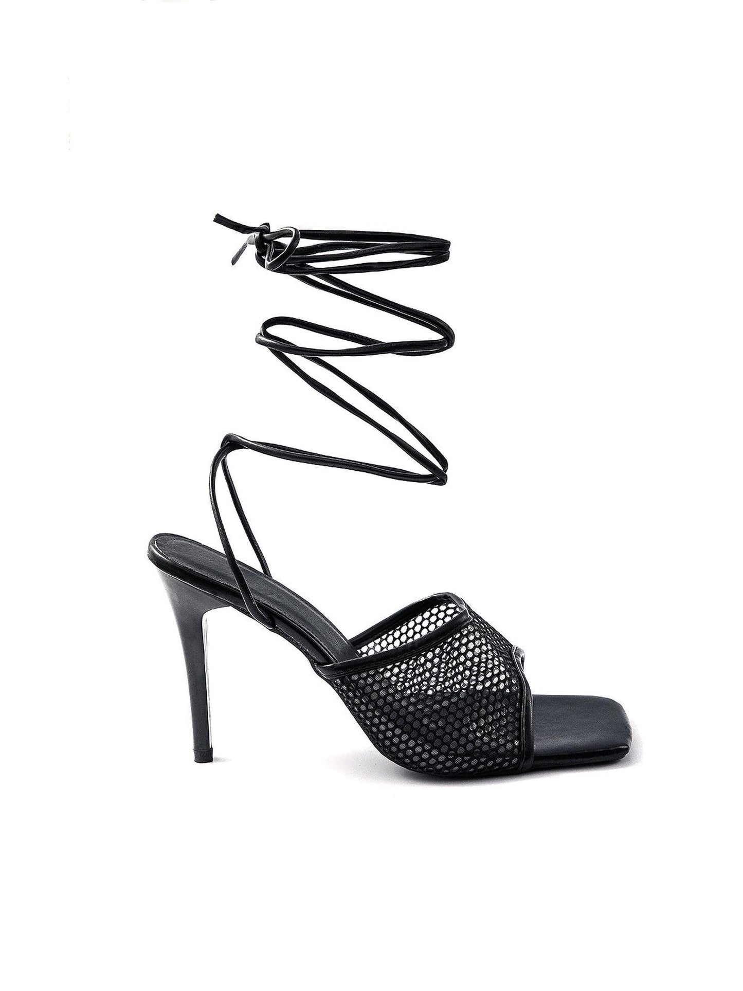 Hollow Out Tie Square Toe Heels for Stylish Comfort