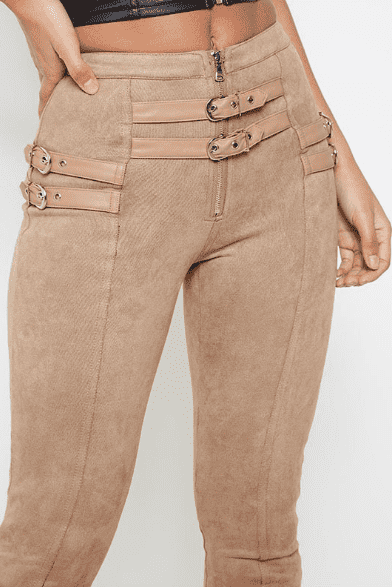 Belt Decorated Khaki Pants for Stylish Comfort