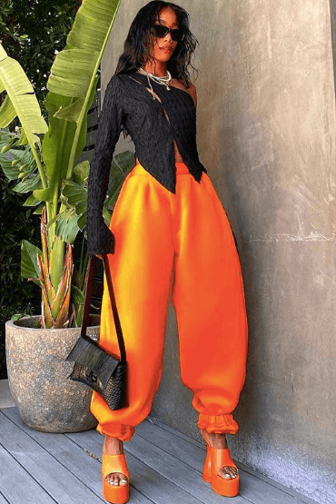 Bright Orange Elastic Casual Bomb Pants