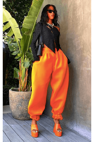 Bright Orange Elastic Casual Bomb Pants