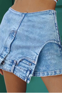 Denim Stitching Irregular Washed Skirt