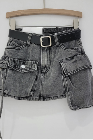 Cargo Pocket Denim Skirt with Front Pockets