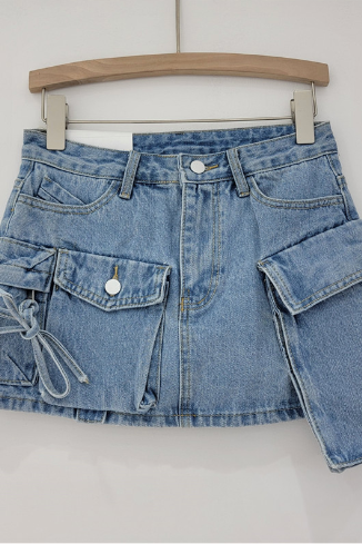 Cargo Pocket Denim Skirt with Front Pockets