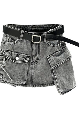 Cargo Pocket Denim Skirt with Front Pockets