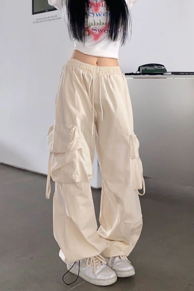 Hip-Hop Pockets Wide-Leg Pants for Trendy Style