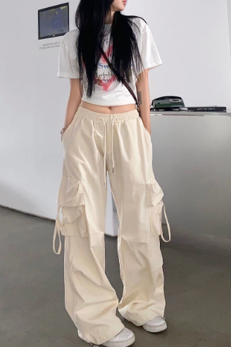 Hip-Hop Pockets Wide-Leg Pants for Trendy Style