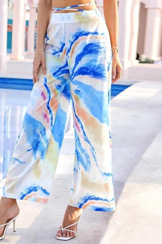 Ink Print Criss Cross Waist Pants for Effortless Style