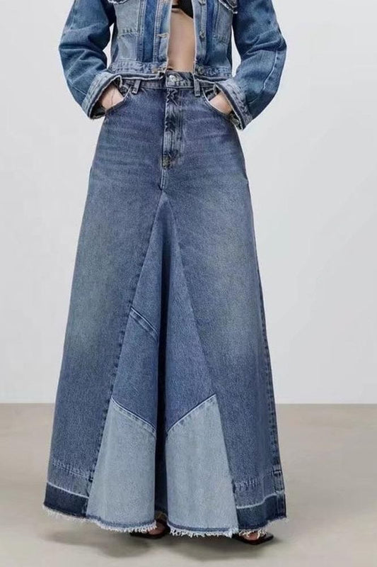 Casual Patchwork Denim Skirt for Everyday Style