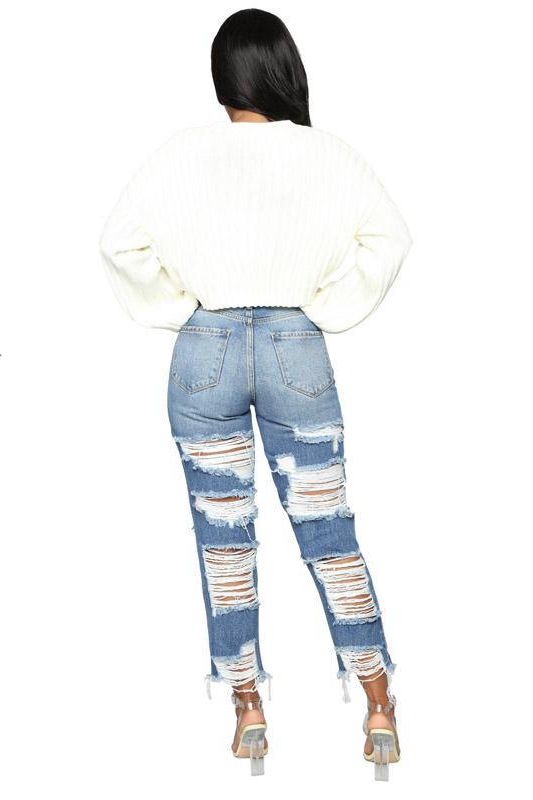 Custom High-Rise Ripped Jeans in Dark Wash