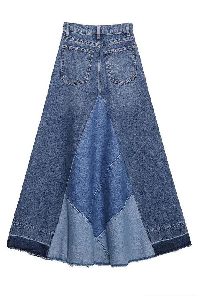 Casual Patchwork Denim Skirt for Everyday Style