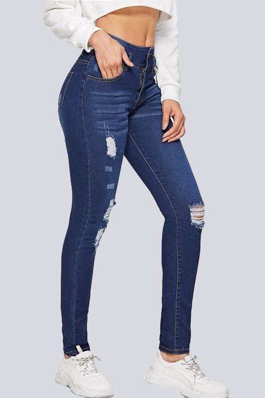 High-Waist Skinny Pencil Jeans with Pockets