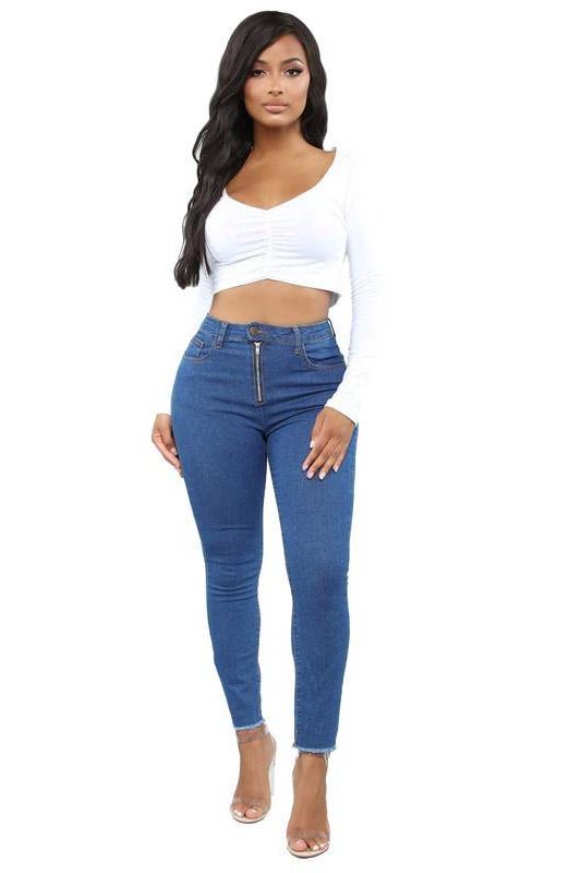 High Waist Slim Fit Pencil Jeans in Soft Stretch Denim