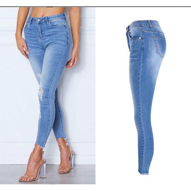 Elastic Ripped Cutout Cuff Slim Jeans