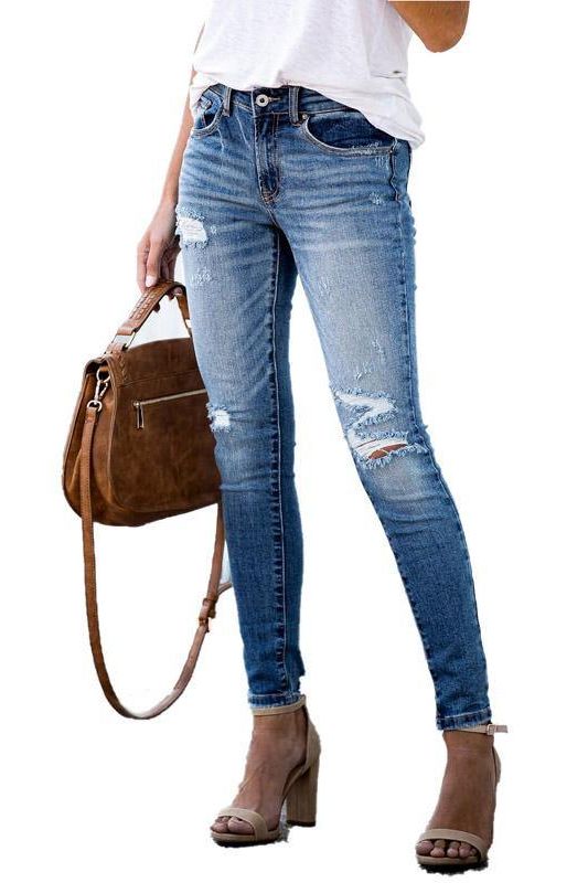 Mid Waist Stretch Skinny Jeans with Ankle Length