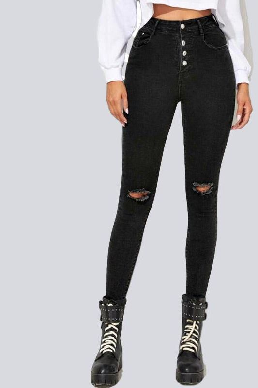 High Waist Skinny Jeans with Button Closure