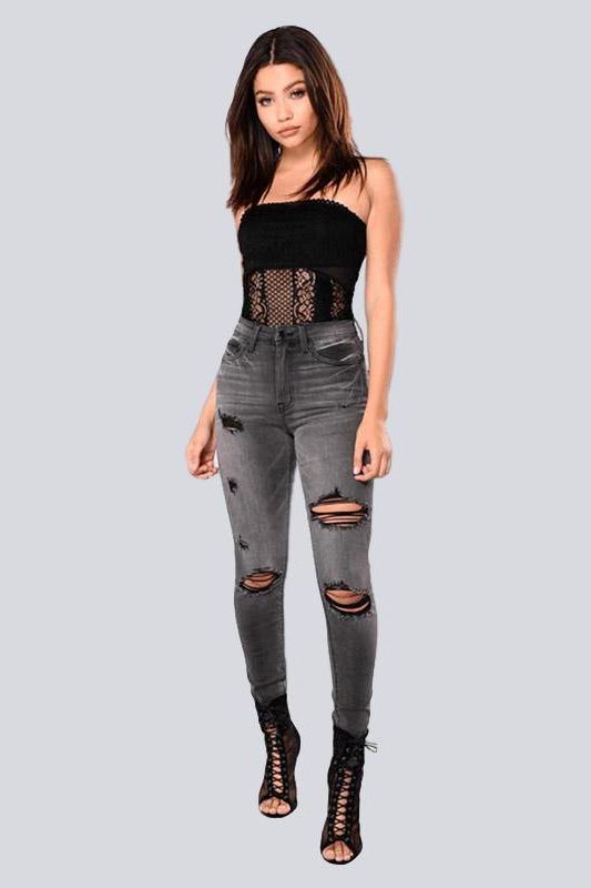 High-Waist Stretch Ripped Jeans in Slim Fit