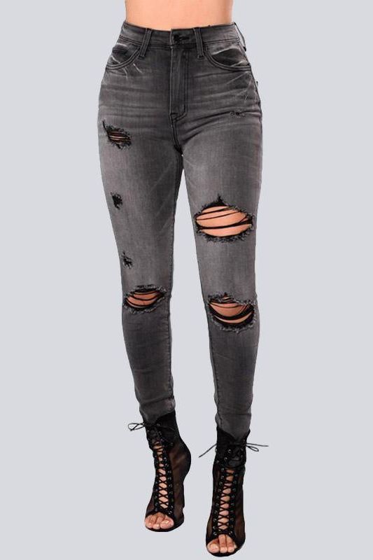 High-Waist Stretch Ripped Jeans in Slim Fit