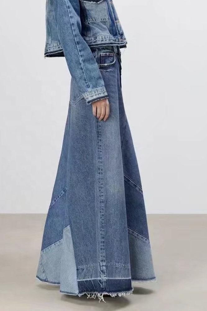 Casual Patchwork Denim Skirt for Everyday Style