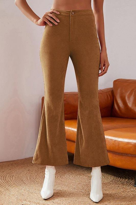 High Waist Flare Leg Cord Pants for Effortless Style