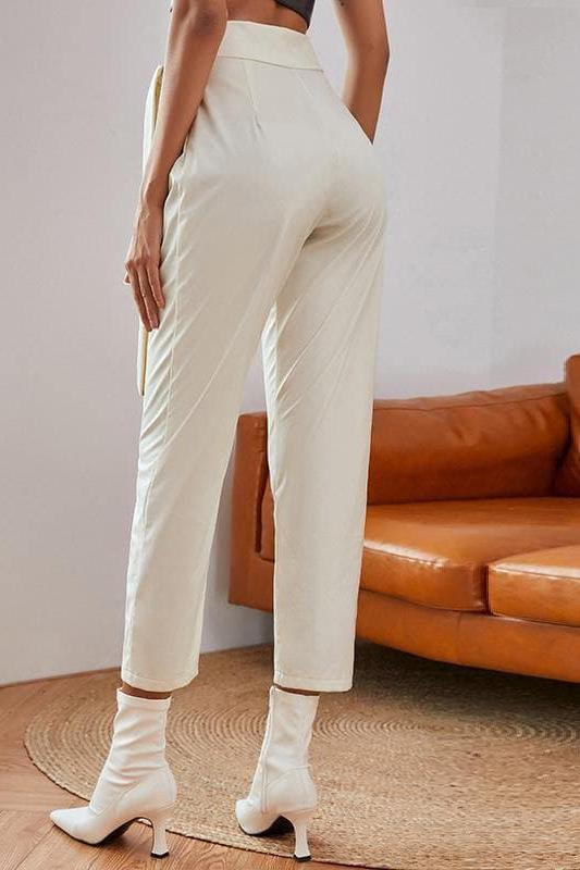 Knotted Belt White Lightweight Women Pants